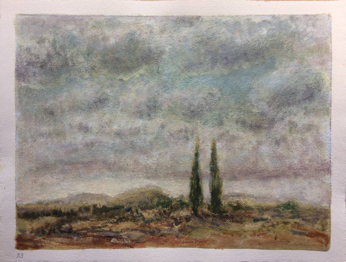 Ciel de Provence, œuvre 23, Huile et tempera sur papier — Emmanuel Billon